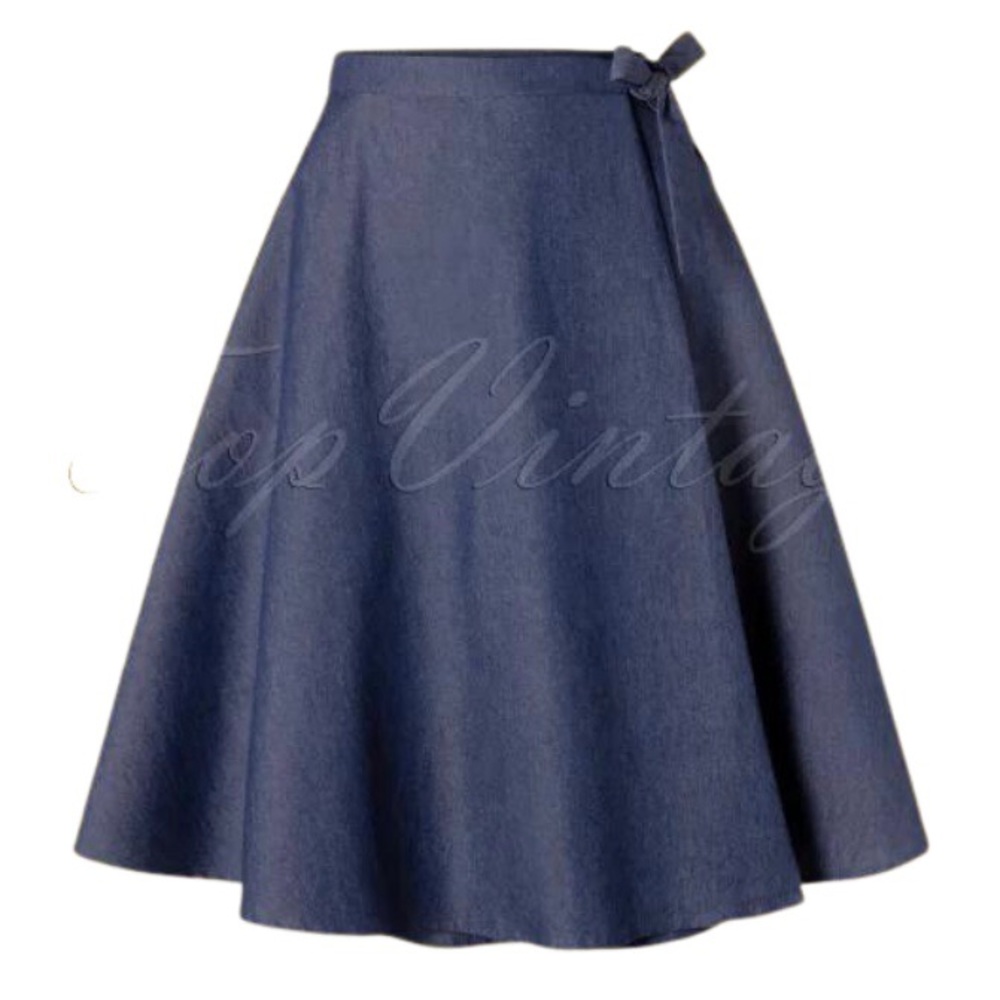 Banned Retro 50s Sweet Sail Wrap Swing Skirt in Denim Blue